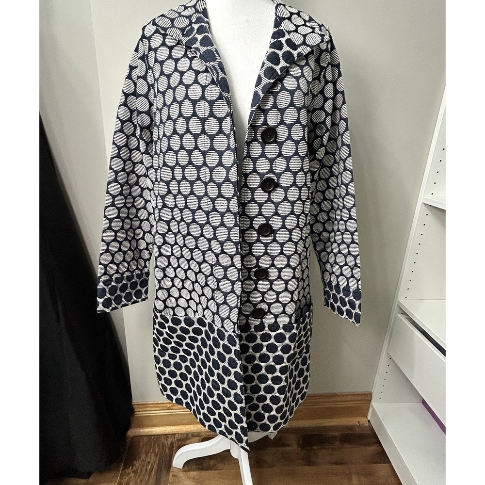 LA Blend Womens Small Navy White Polka Dot Coat Button‎ Down Light Weight